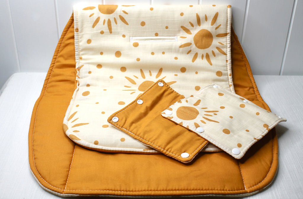 Sun / Mustard Reversible Pram Liner with Strap Covers