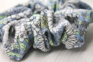 Medium Blue Floral Corduroy Scrunchie