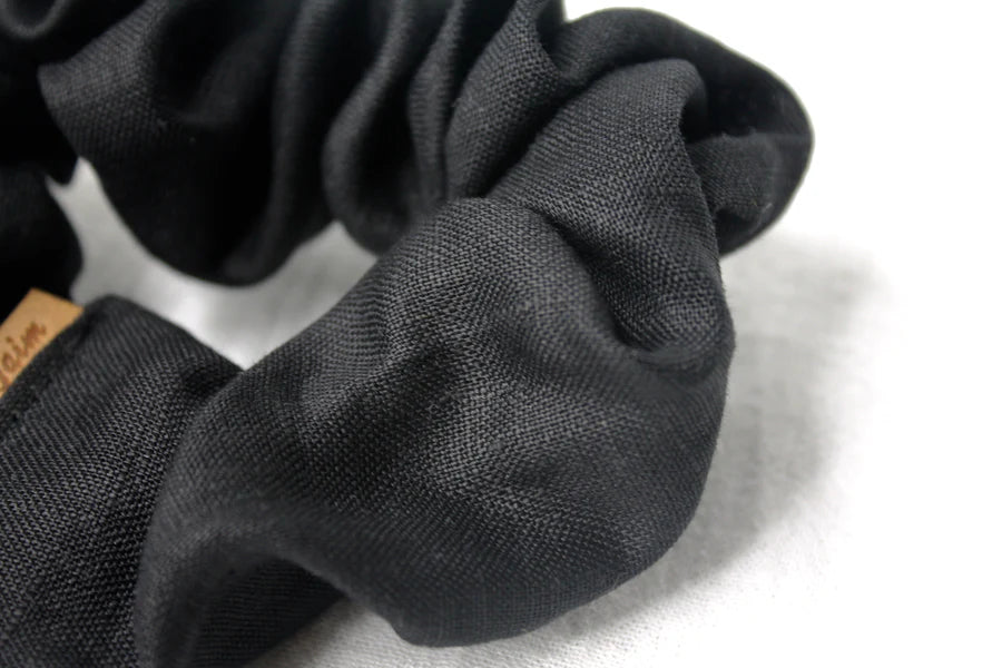 Mini Black Linen Scrunchie