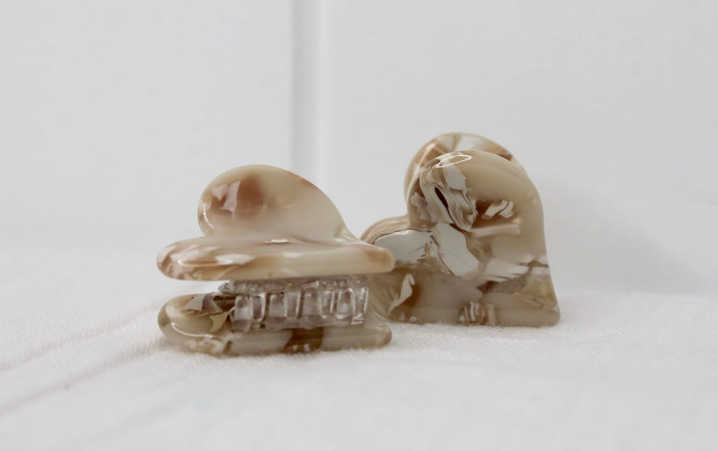 Neutral Marble Heart Claw Clip Tiny