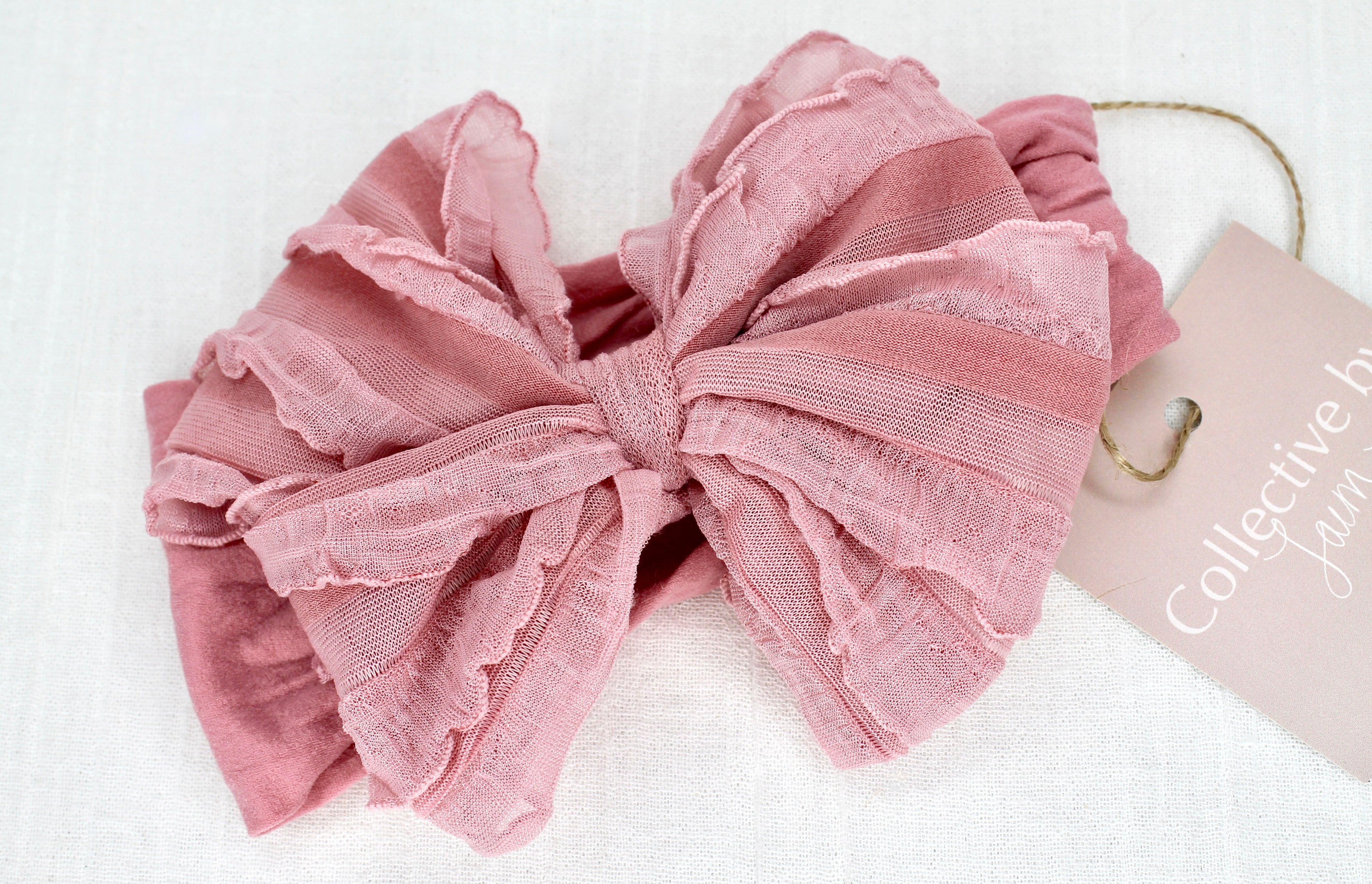Pink Ruffle Bow Newborn / Baby Headband