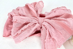 Pink Ruffle Bow Newborn / Baby Headband