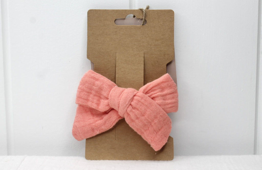 Coral Double Cloth Bow Clip