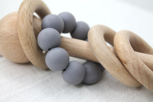 Dusty Blue Beechwood & Silicone Rattle