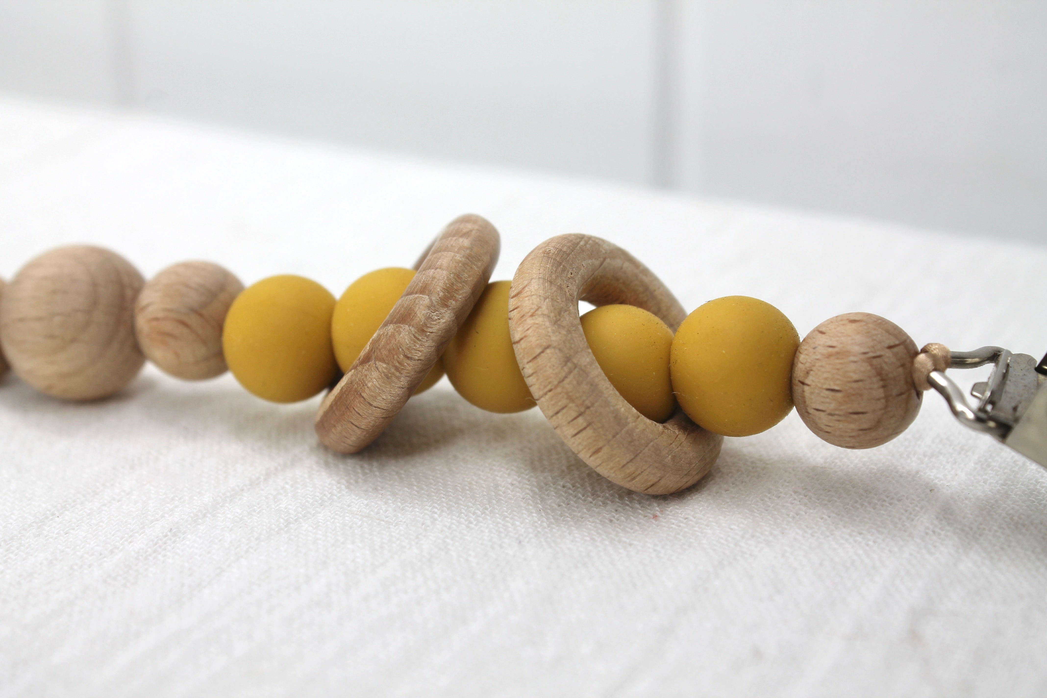 Mustard Silicone and Beechwood Rings Dummy Clip