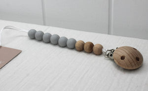 Light Grey Silicone and Beechwood Dummy Clip