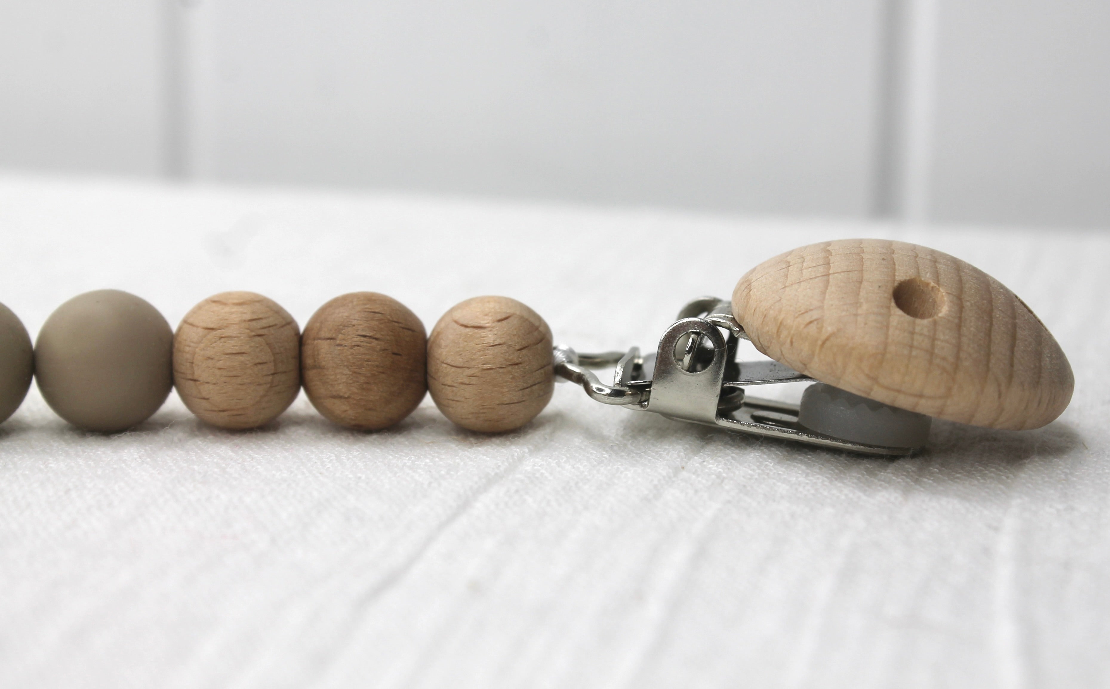 Beige Silicone and Beechwood Dummy Clip