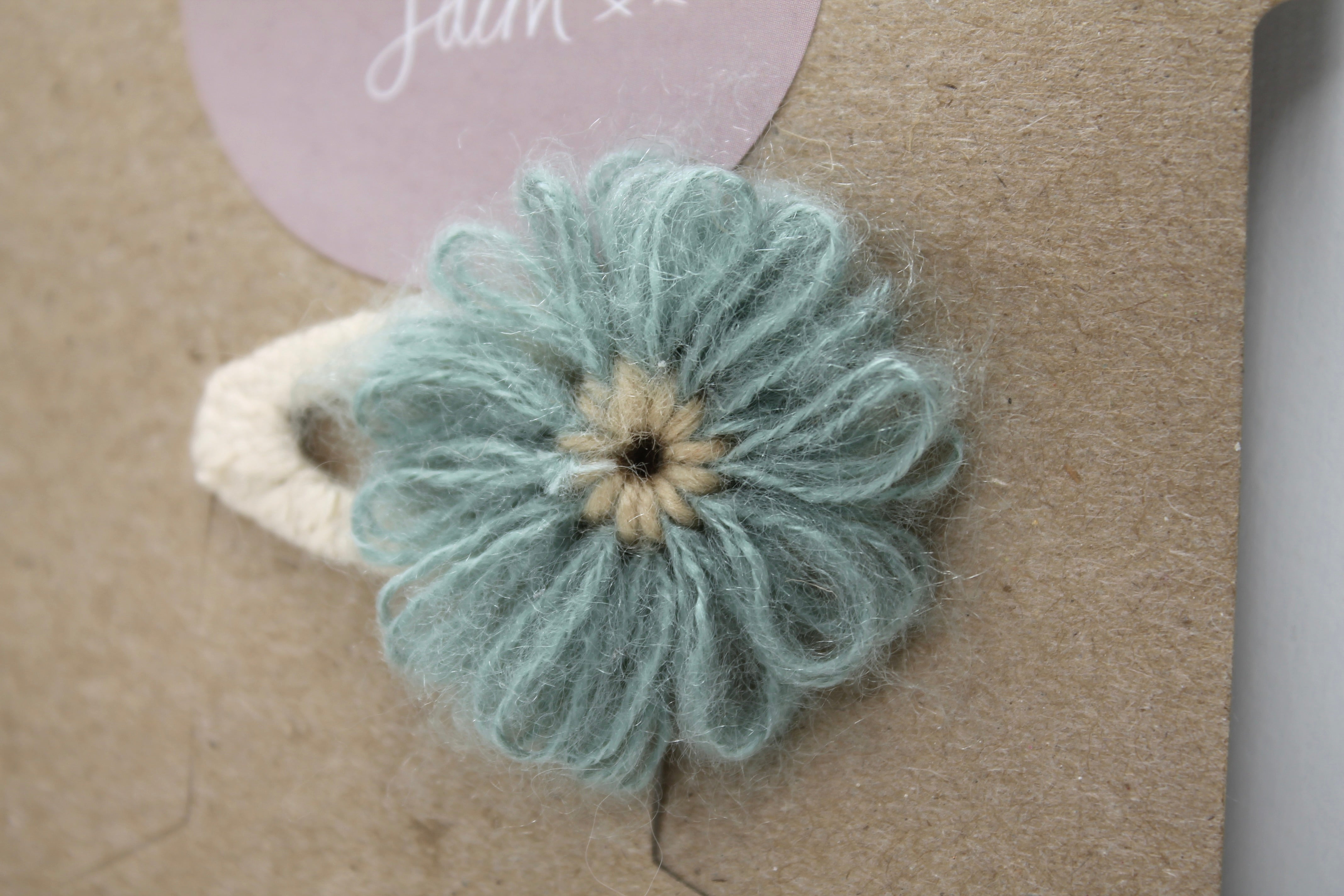 Teal Yarn Flower Snap Clip