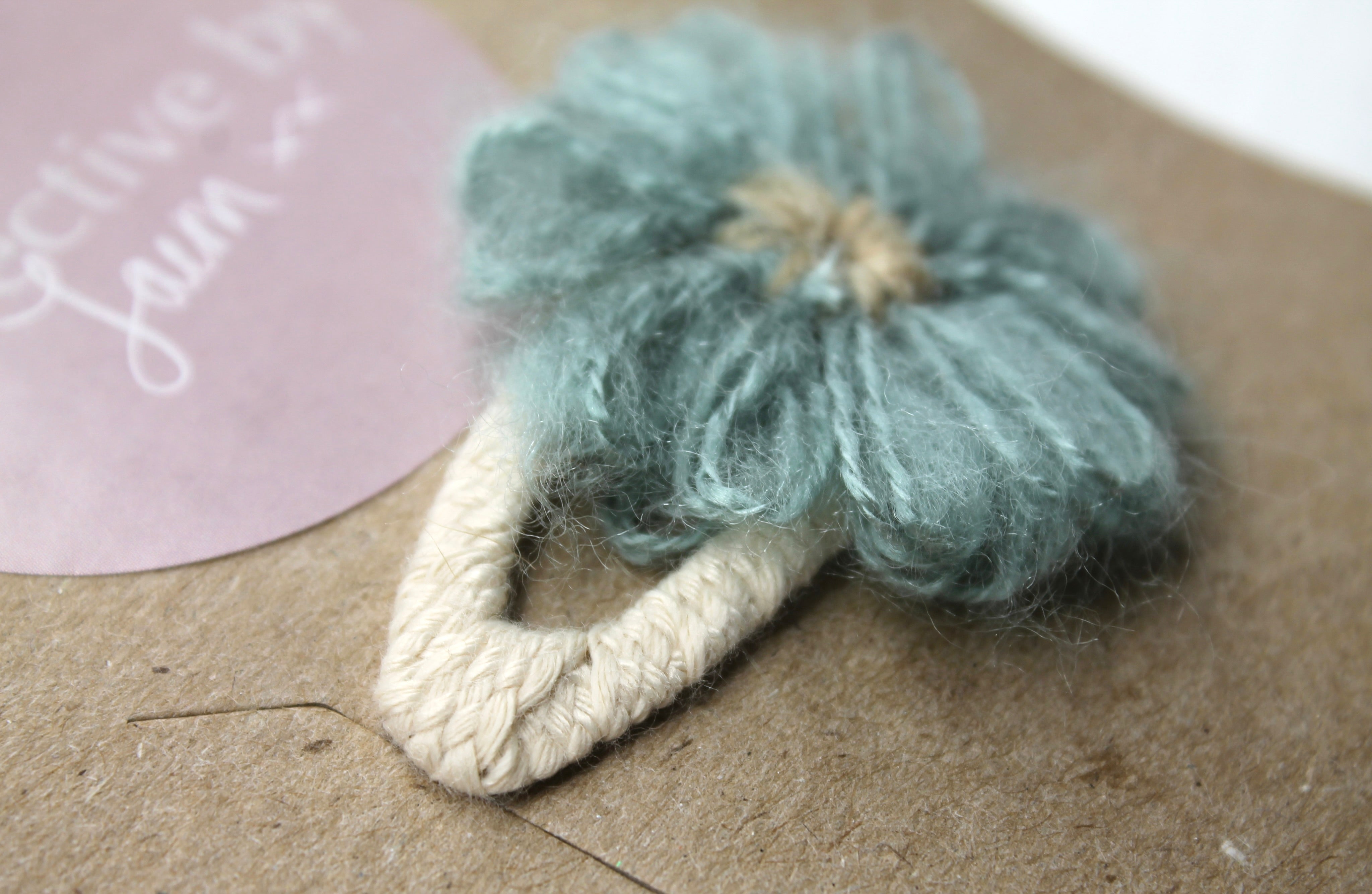 Teal Yarn Flower Snap Clip