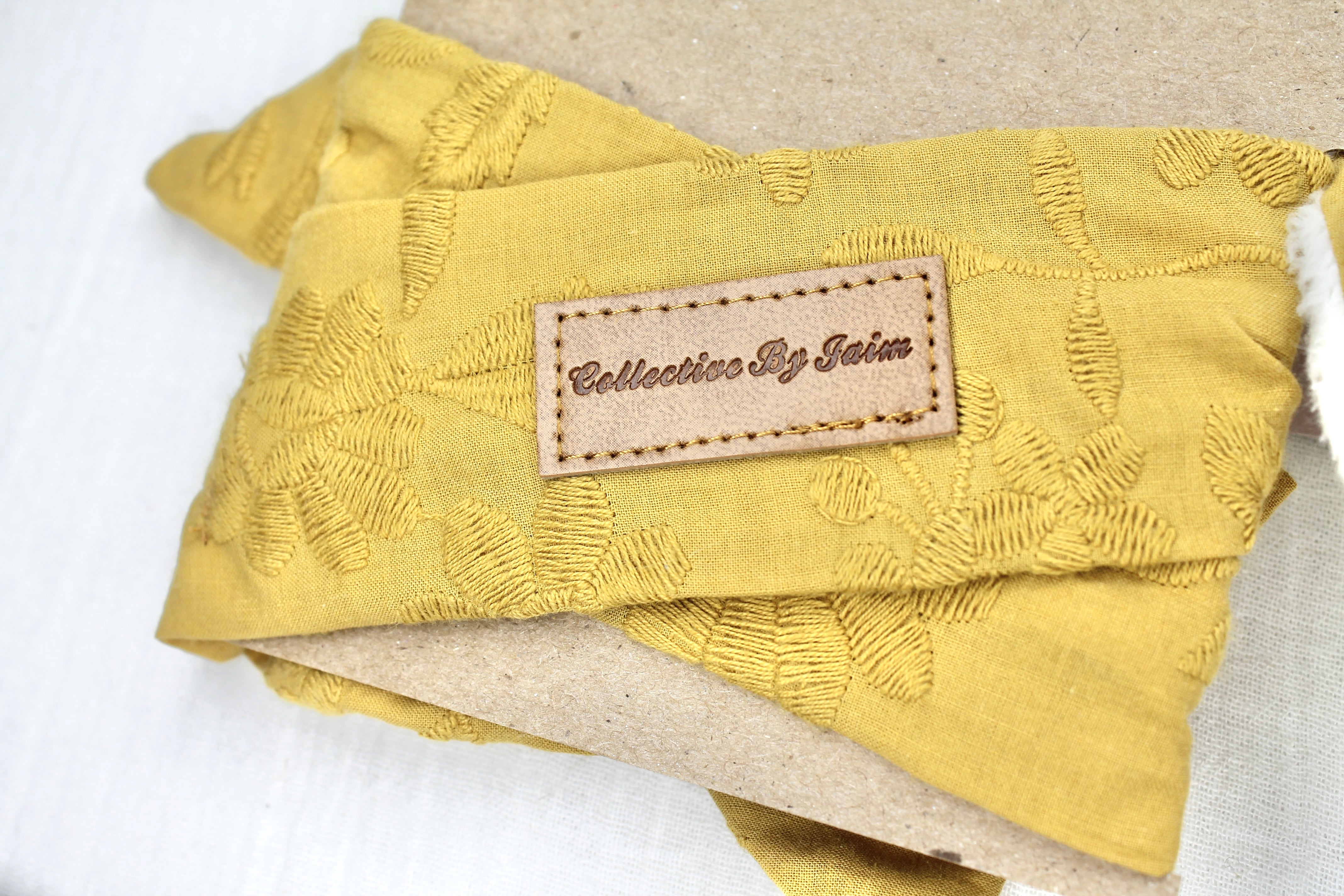 Mustard Embroidered Bib and Headband Set