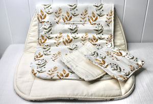 Leaves / Cream Reversible Pram Liner with Strap Covers