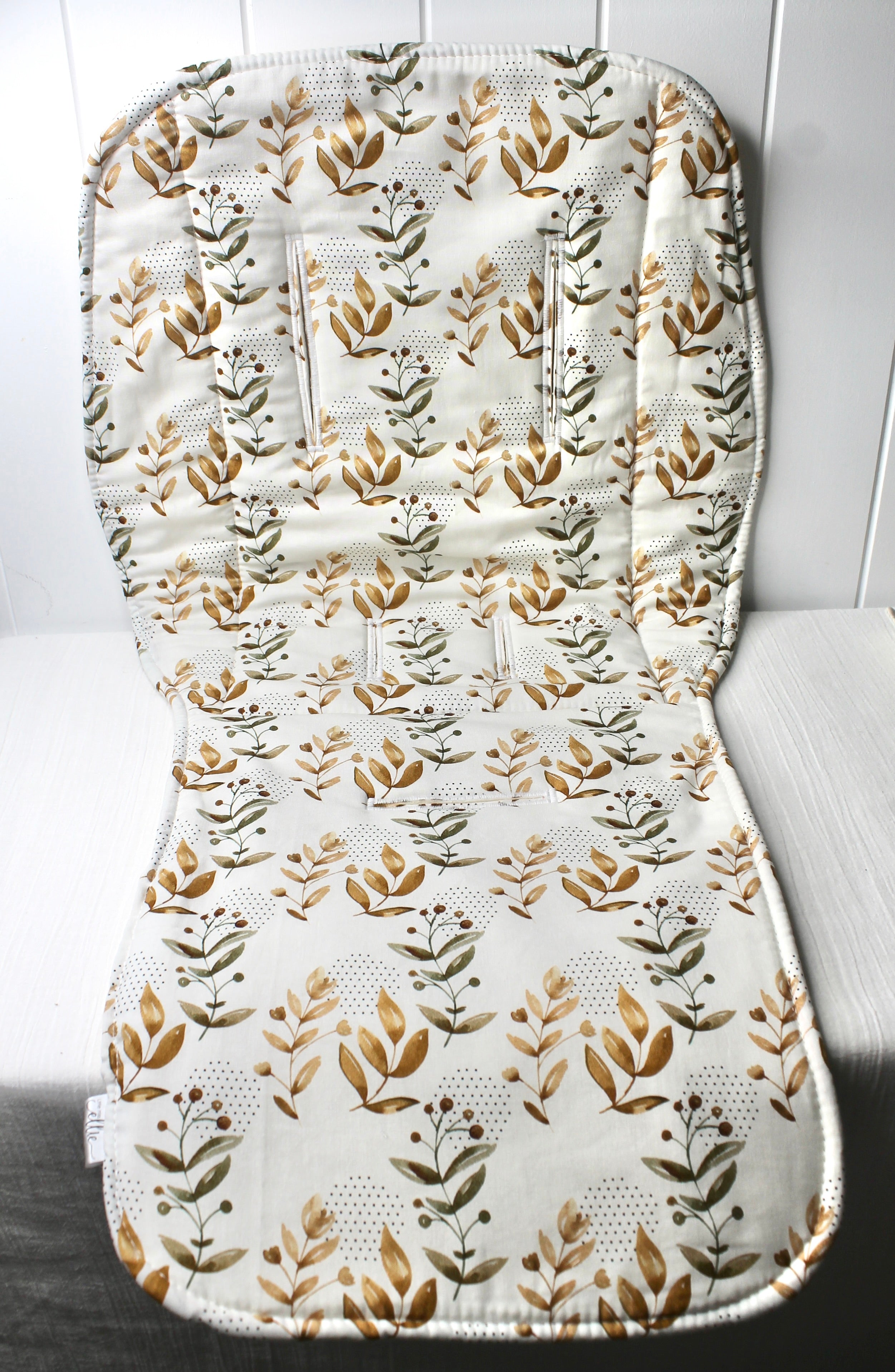 Leaves / Cream Reversible Pram Liner with Strap Covers