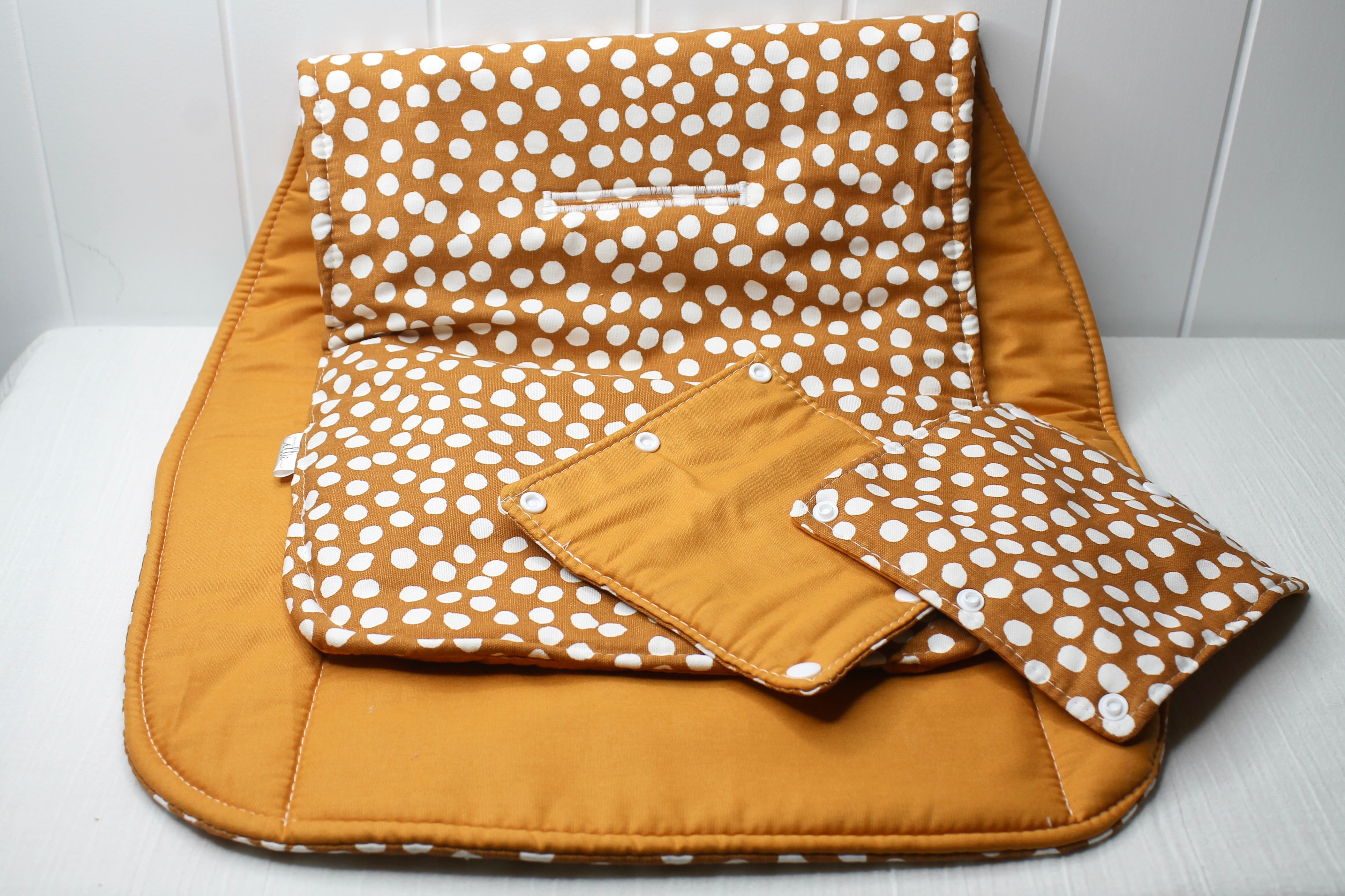 Mustard Polka / Mustard Reversible Pram Liner with Strap Covers