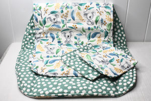 Koala / Sage Polka Reversible Pram Liner with Strap Covers