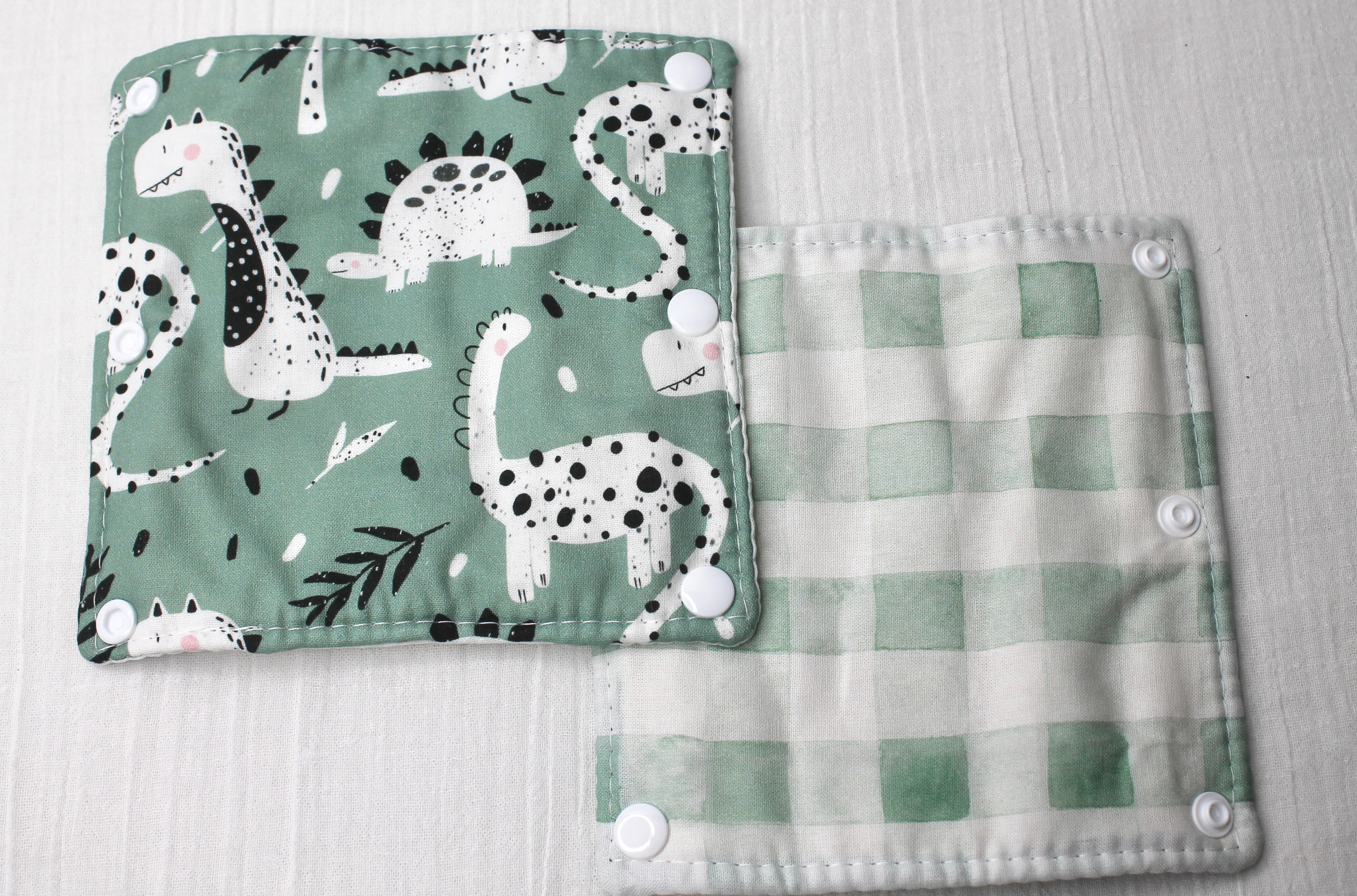 Dinosaur / Sage Check Reversible Pram Liner with Strap Covers
