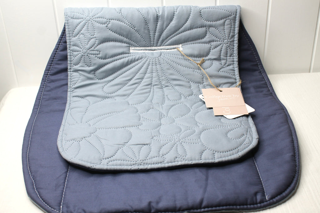 Dusty Blue Embroidered / Navy Reversible Pram Liner