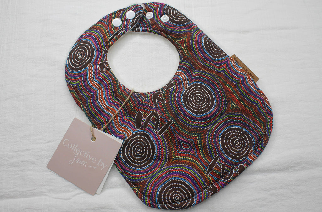 Indigenous Water Dreaming Brown Warlu Bib with Fleece Backing