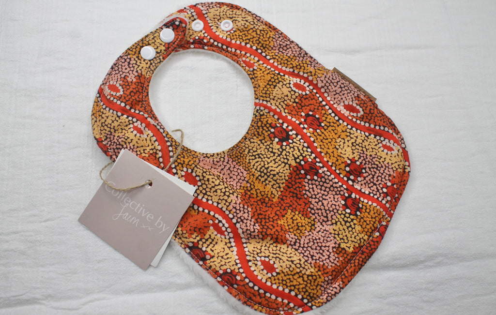 Indigenous Goanna Dreaming Bib with Fleece Backing