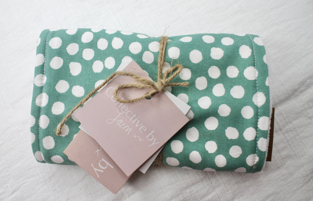 Sage Polka Burp Cloth with Cotton Velour Backing