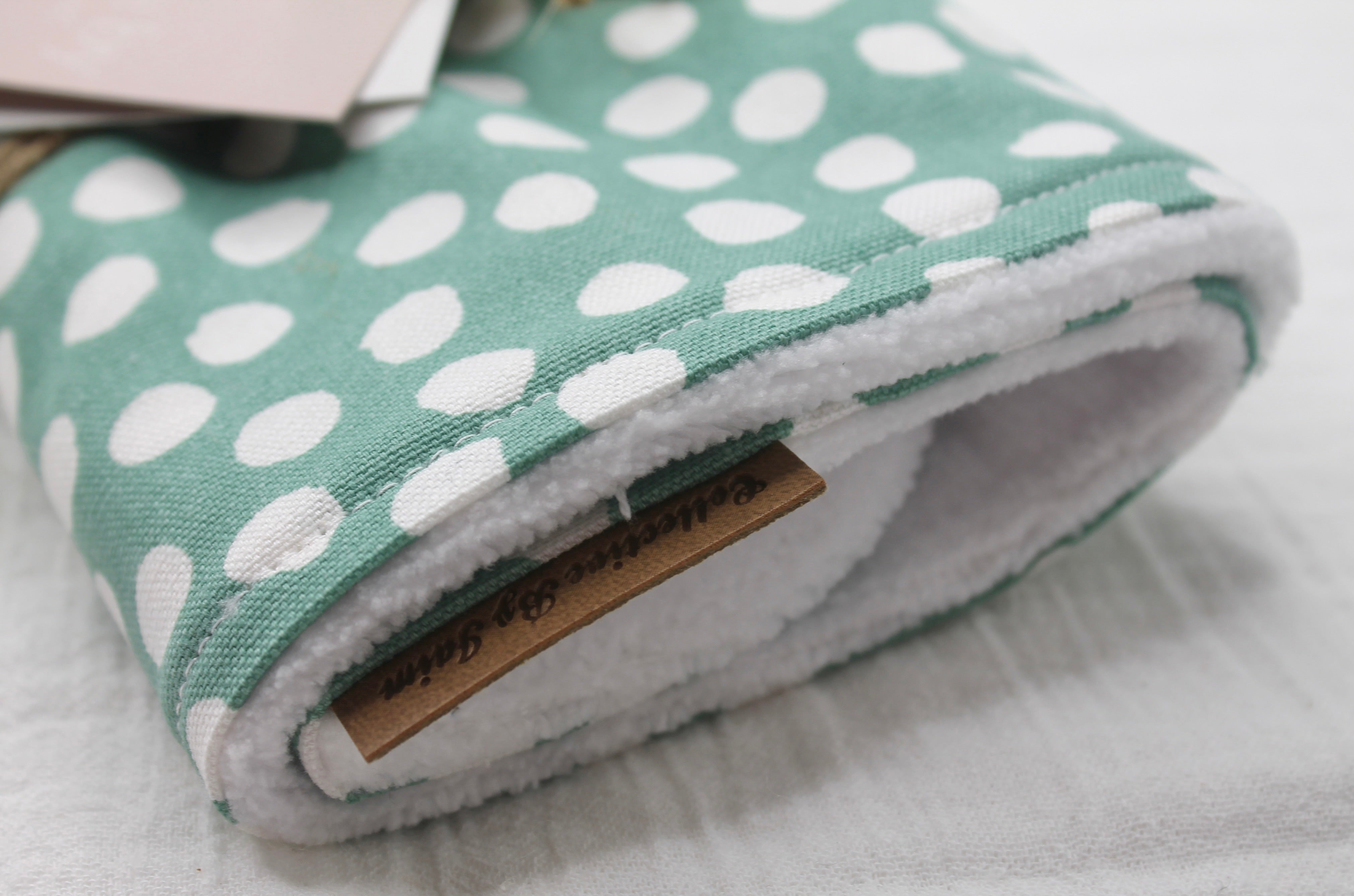 Sage Polka Burp Cloth with Cotton Velour Backing