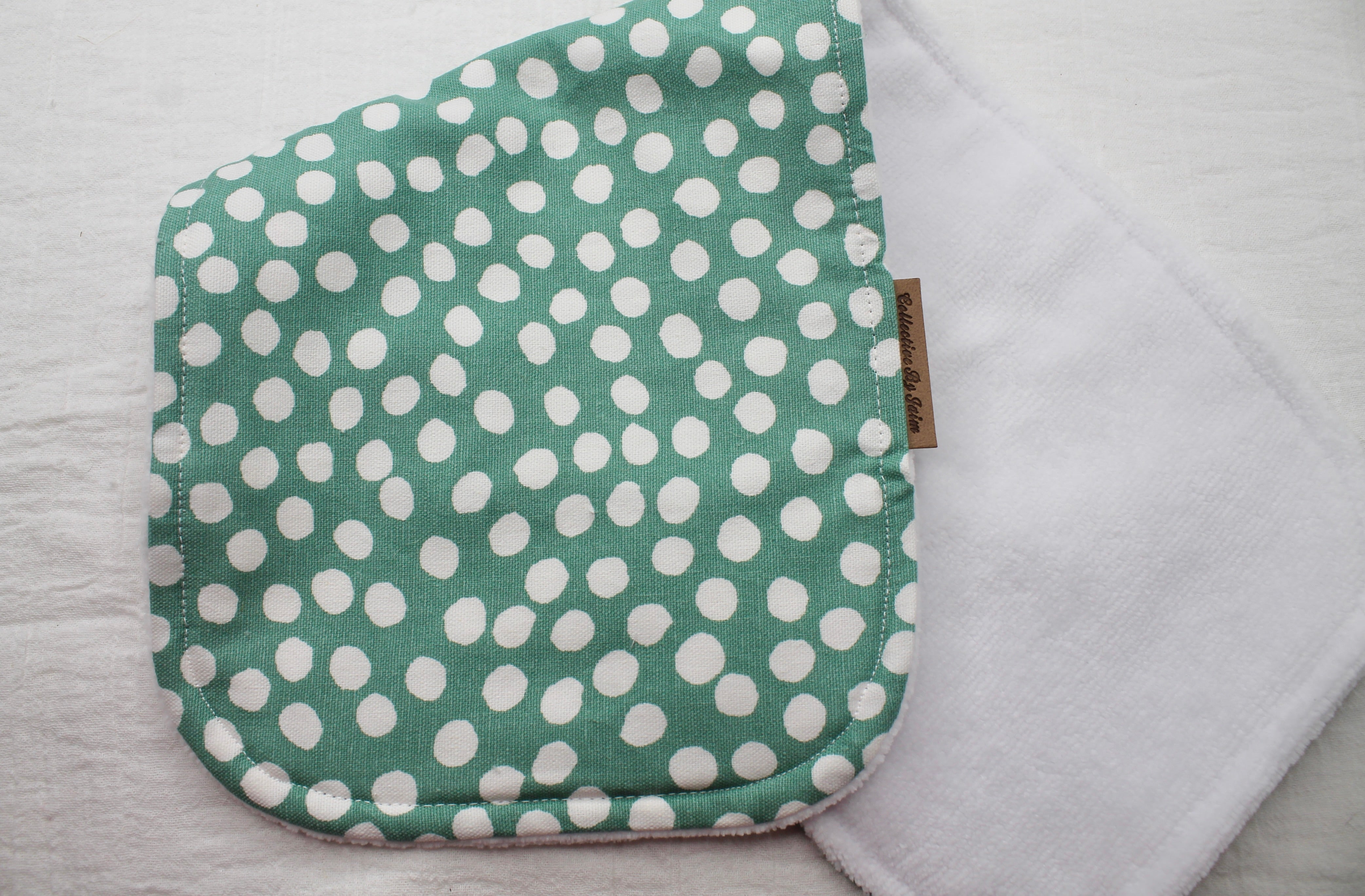 Sage Polka Burp Cloth with Cotton Velour Backing