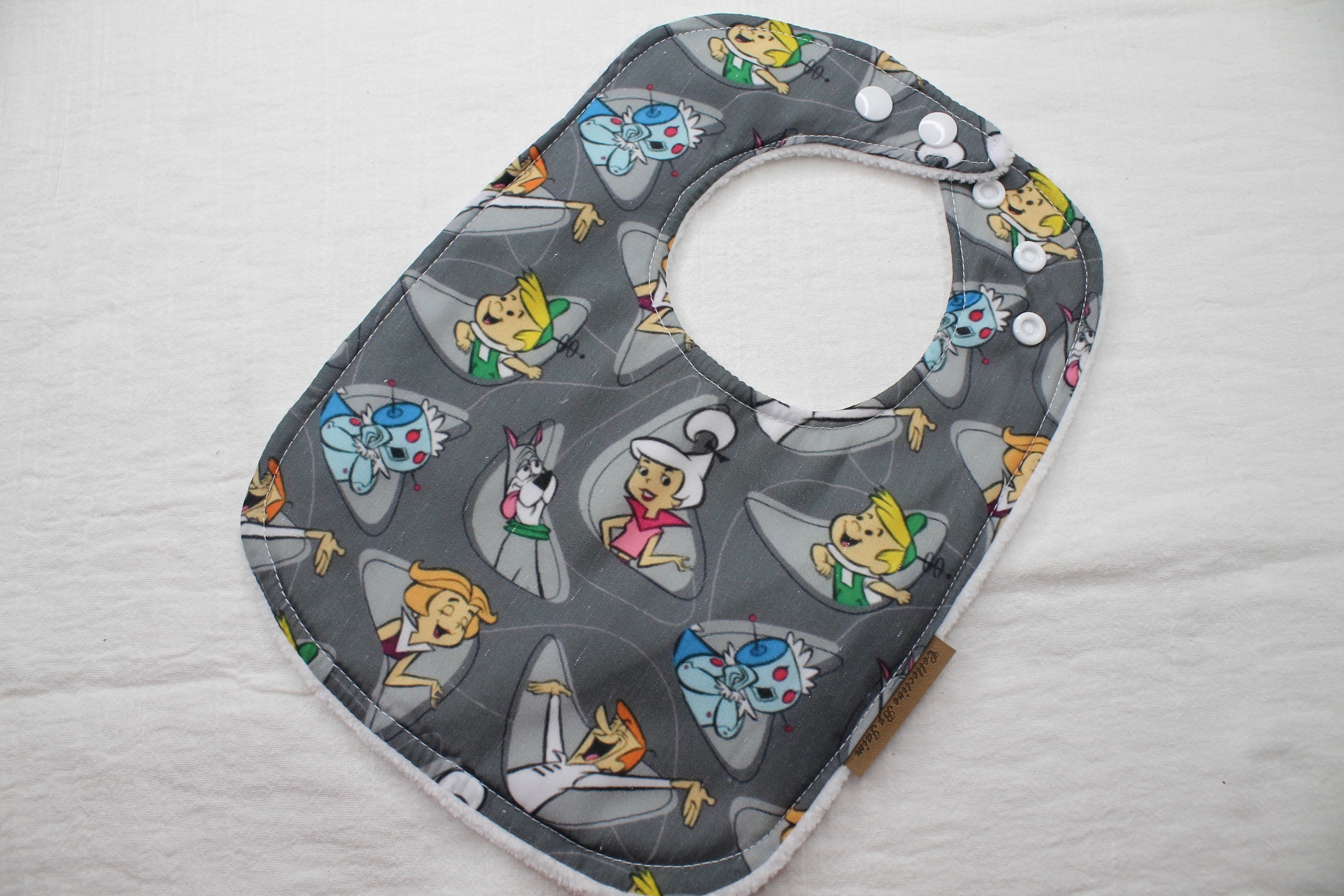 60's Character Bib & Burp Cloth Set with Cotton Velour Backing