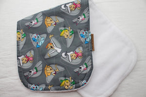 60's Character Bib & Burp Cloth Set with Cotton Velour Backing