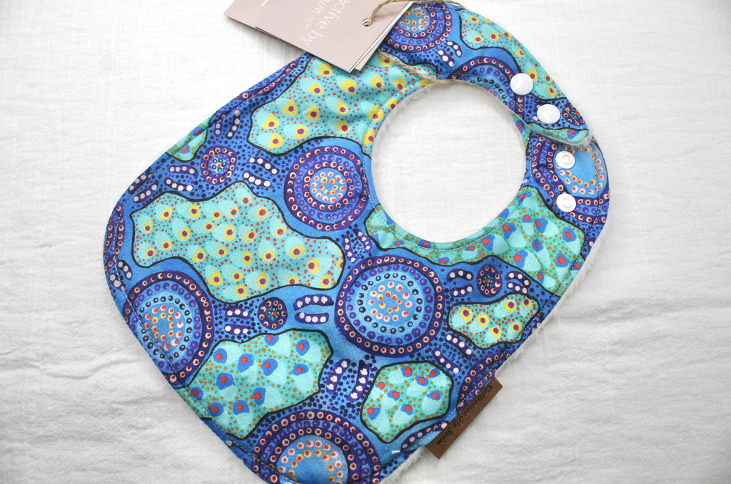 Indigenous Water Dreaming Blue Warlu Bib with Fleece Backing