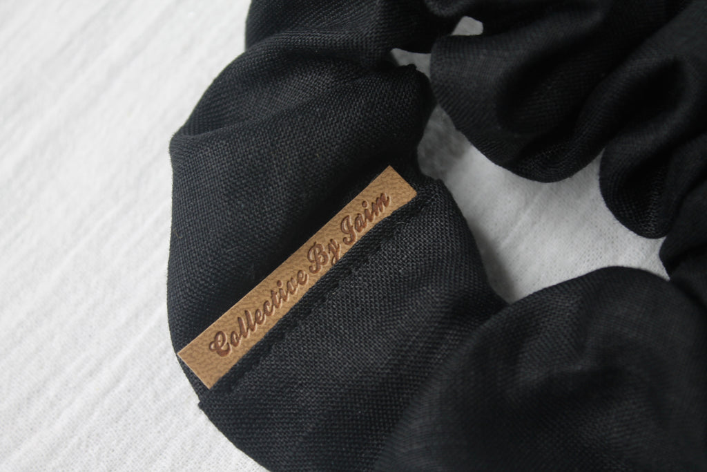 Large Black Linen Scrunchie