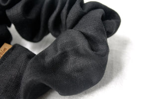 Small Black Linen Scrunchie