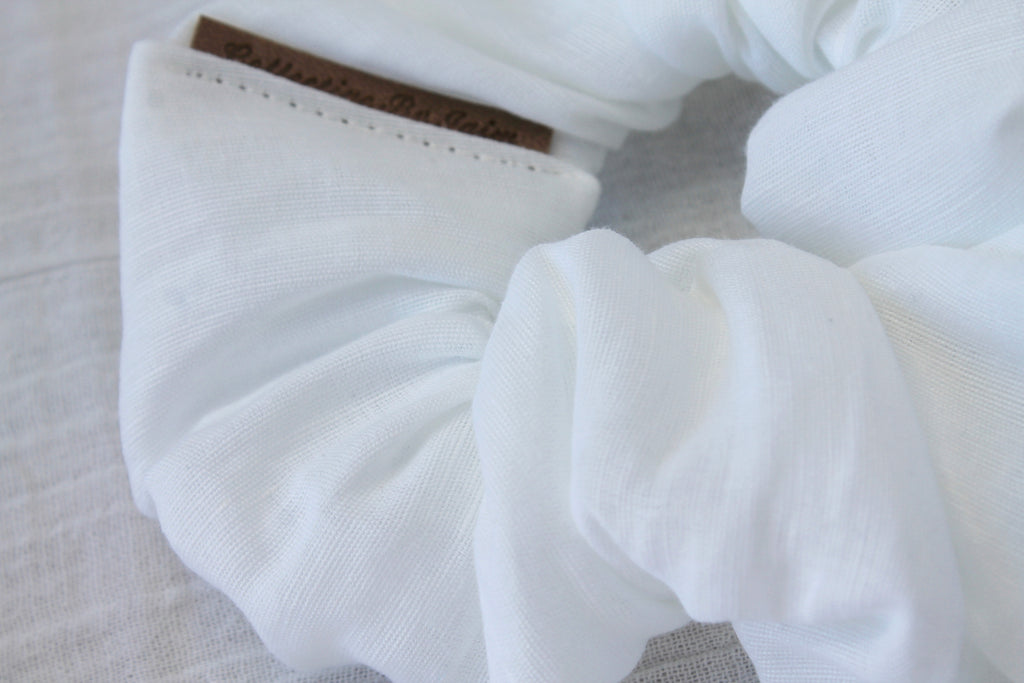 Large White Linen Scrunchie