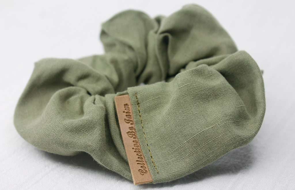 Small Olive Linen Scrunchie