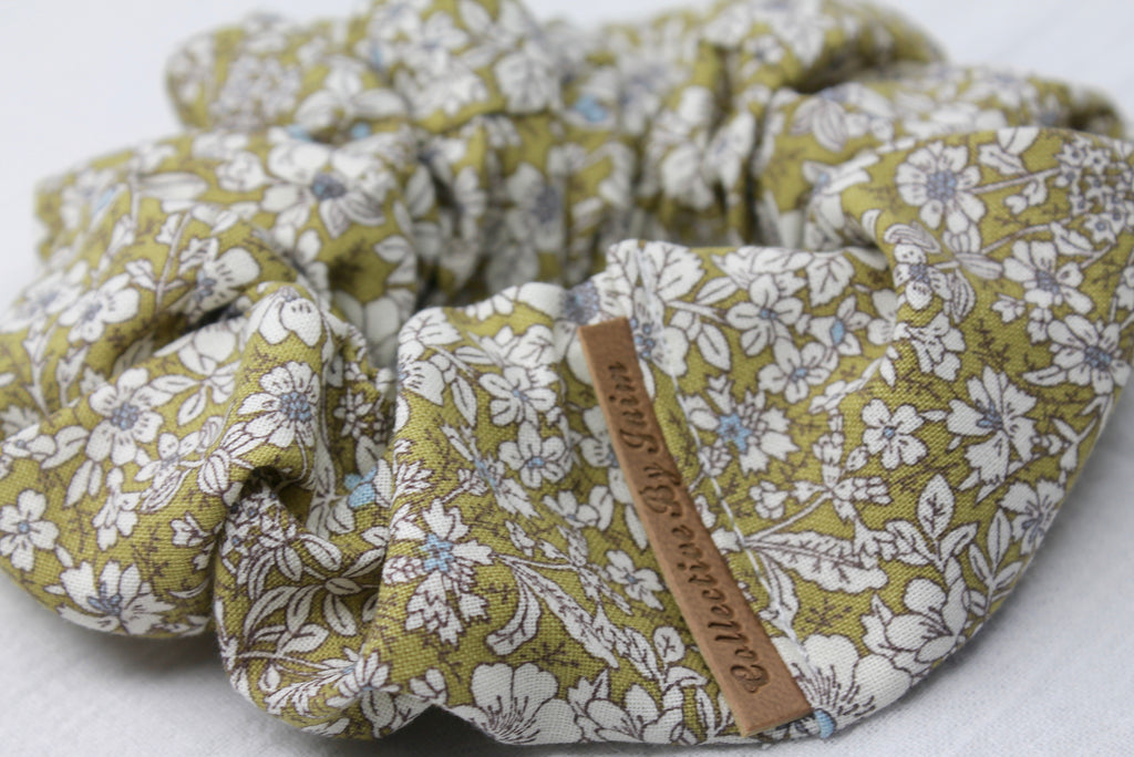 Small Olive Floral Scrunchie