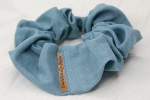 Mini Blue Linen Scrunchie