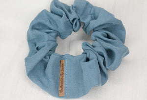 Mini Blue Linen Scrunchie