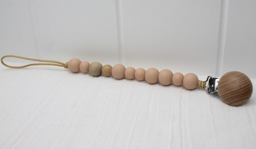 Nude Pink Silicone & Beechwood Dummy Clip