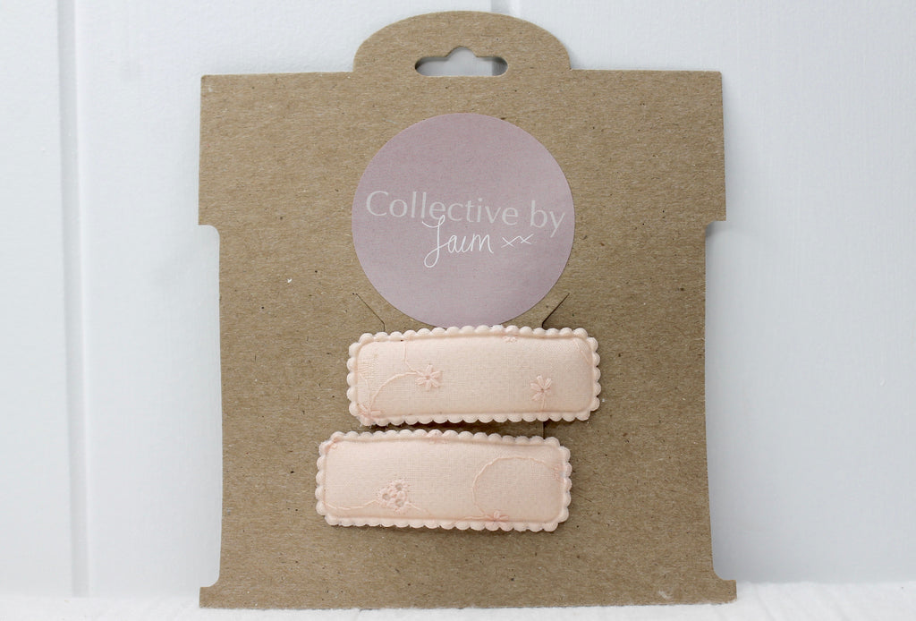 Apricot Embroidered Rectangle Hair Clip Set