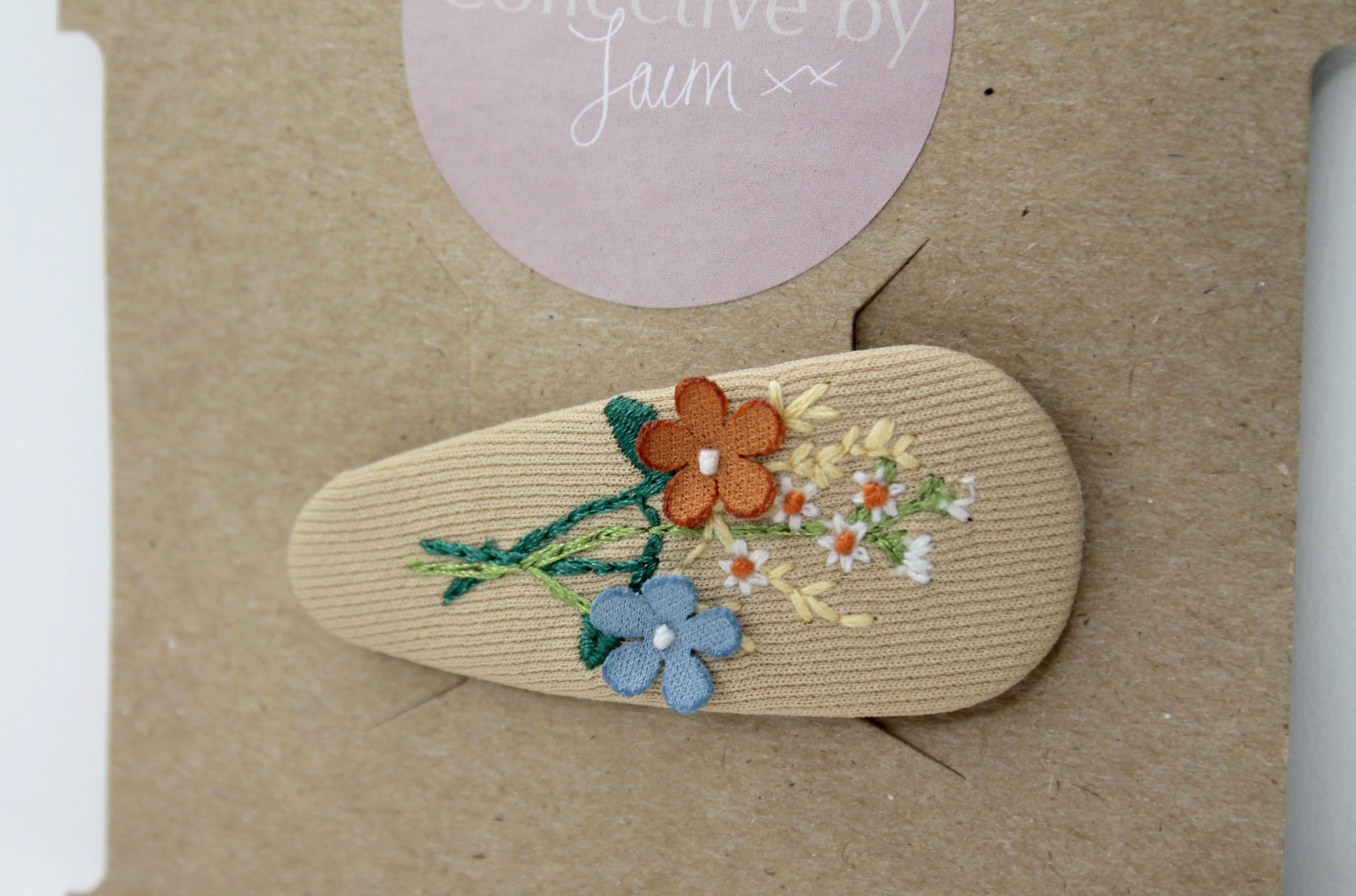 Beige Floral Triangle Embroidered Hair Clip