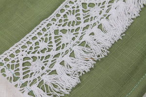 Sage Linen Boho Lace Bib with Fleece Backing