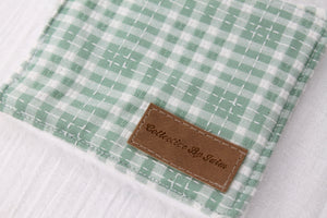 Square Make-up Wipe - Sage Embroidered Gingham