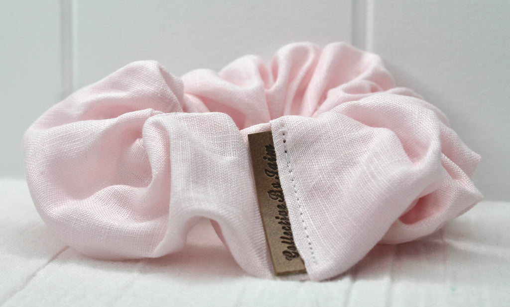 Medium Baby Pink Linen Scrunchie
