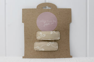 Beige Embroidered Rectangle Hair Clip Set