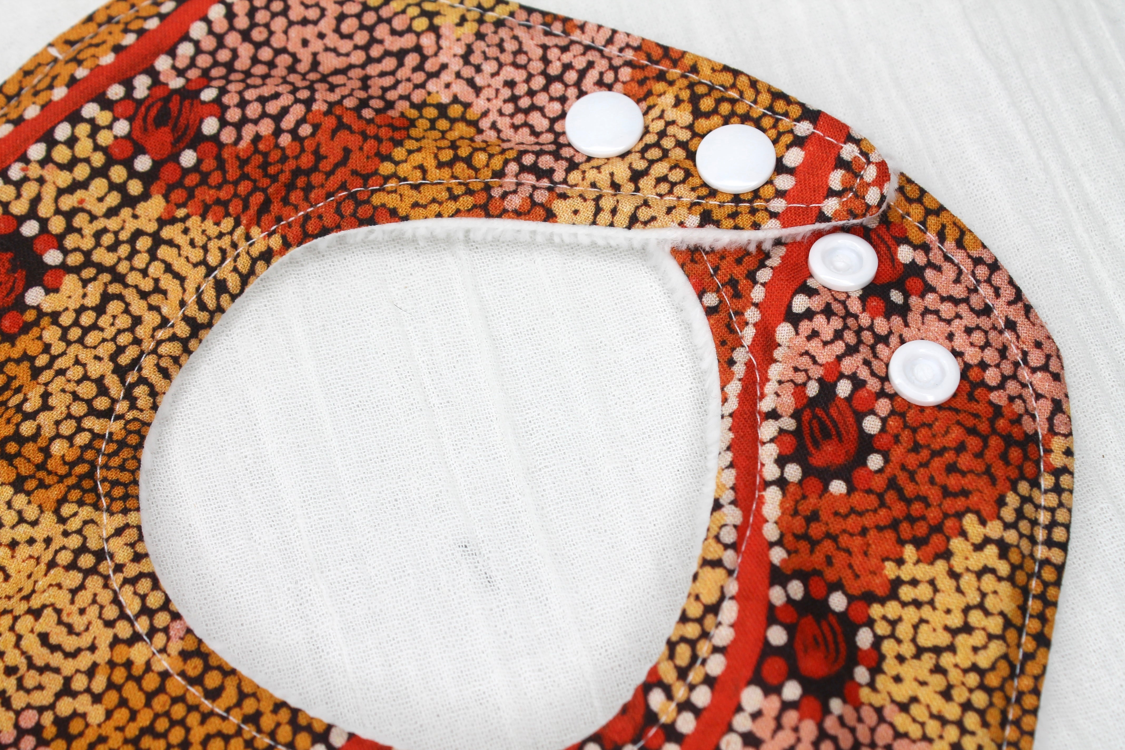 Indigenous Goanna Dreaming Bib with Cotton Backing