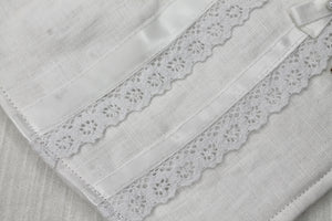 White Linen Satin Ribbon Floral Lace Bib with Fleece Backing