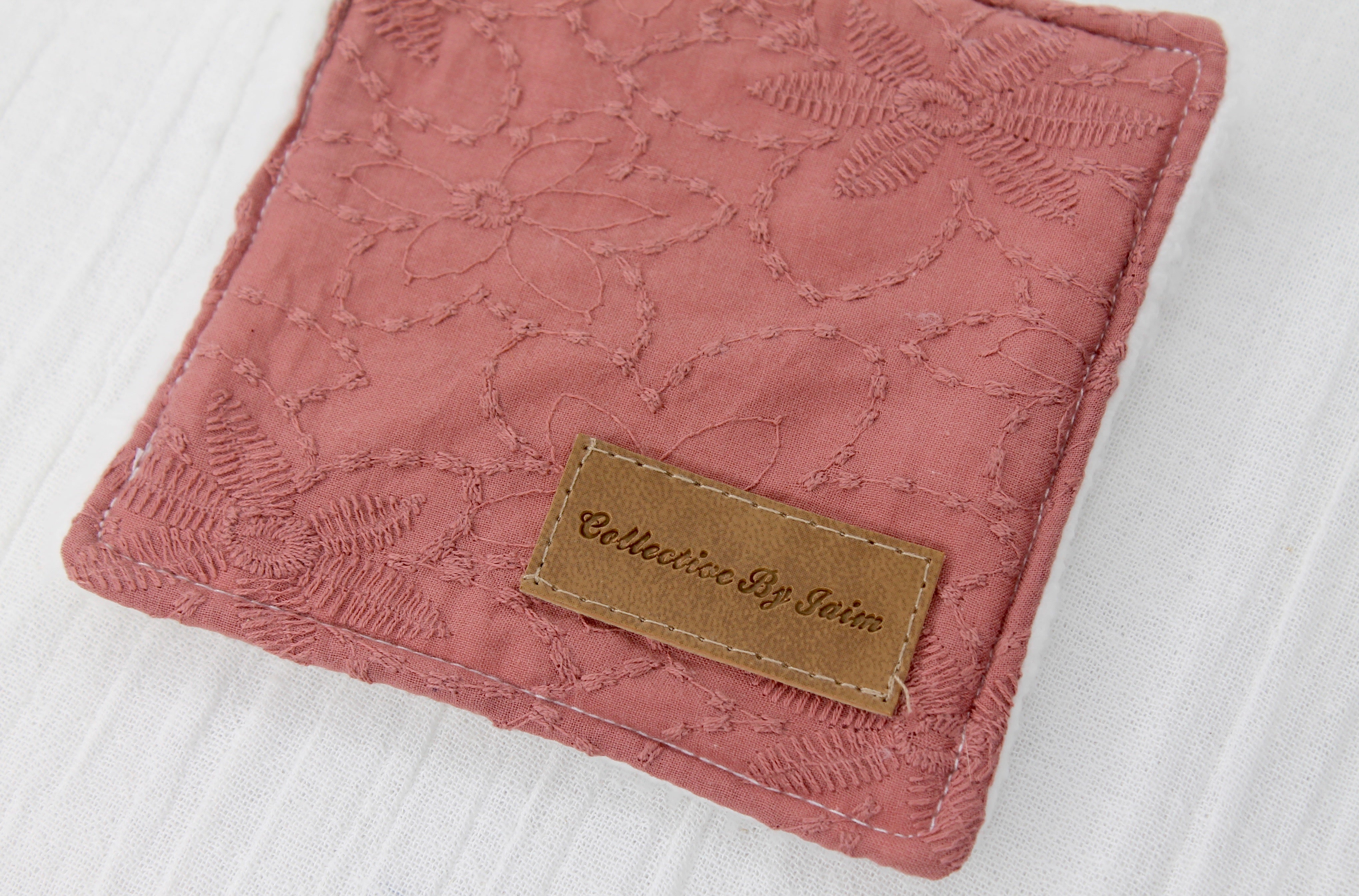 Square Cleanser Wipe - Raspberry Embroidered