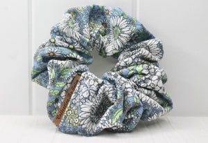 Small Blue Floral Corduroy Scrunchie