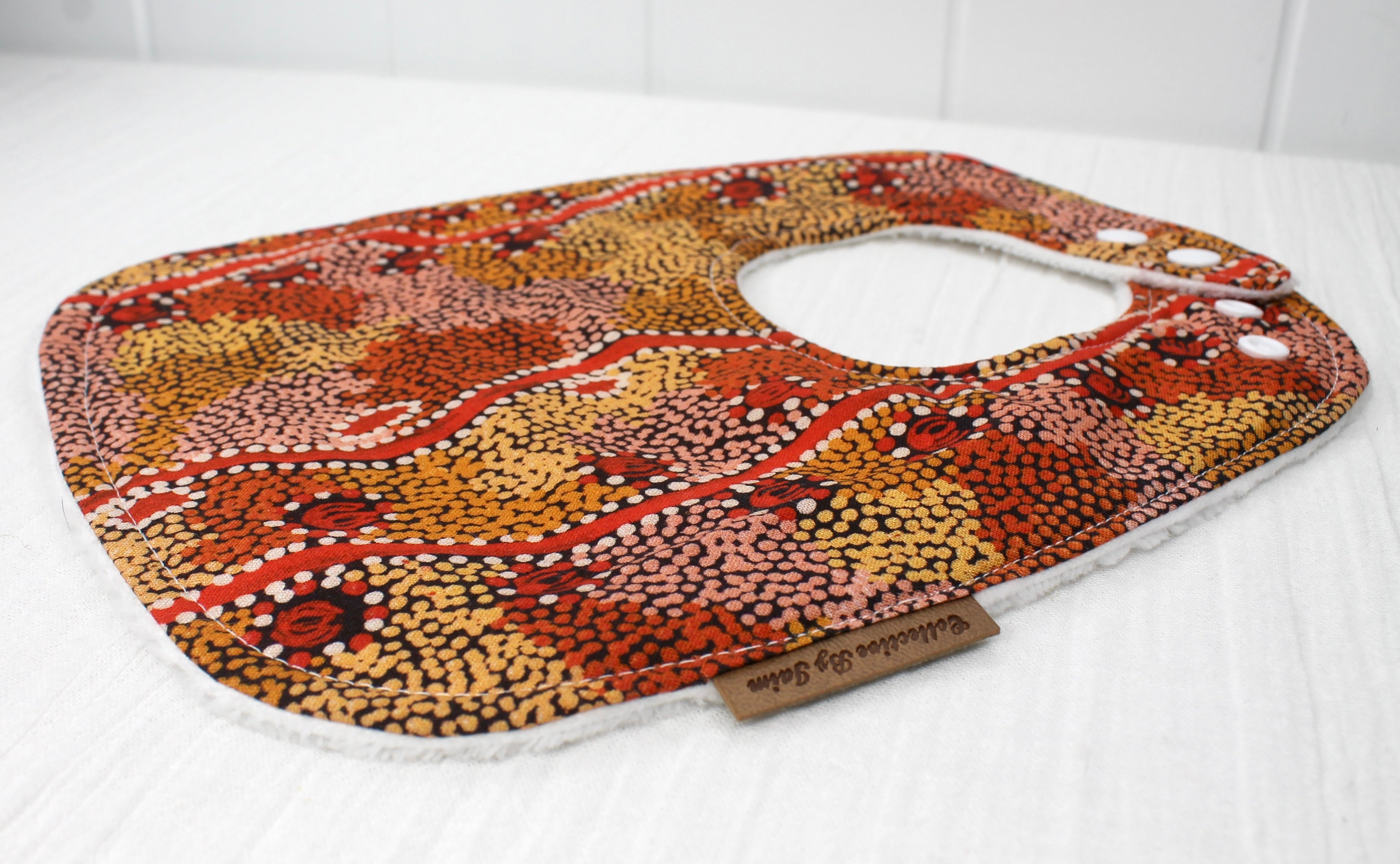 Indigenous Goanna Dreaming Bib with Cotton Backing