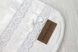 White Linen Satin Ribbon Floral Lace Bib with Fleece Backing