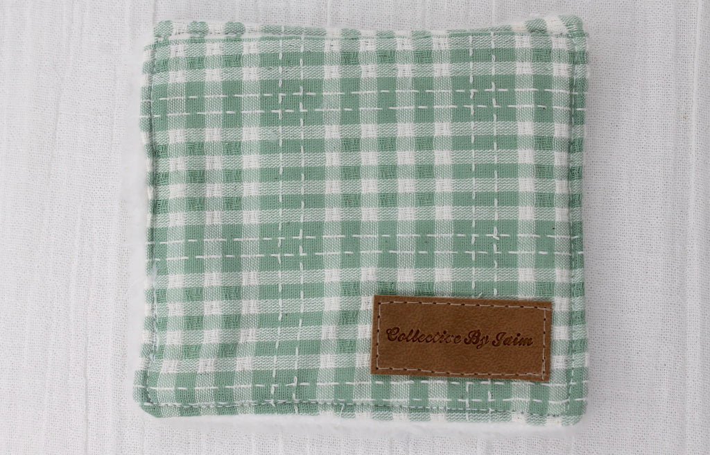 Square Make-up Wipe - Sage Embroidered Gingham