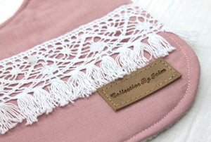 Dusty Pink Linen Boho Lace Bib with Cotton Backing